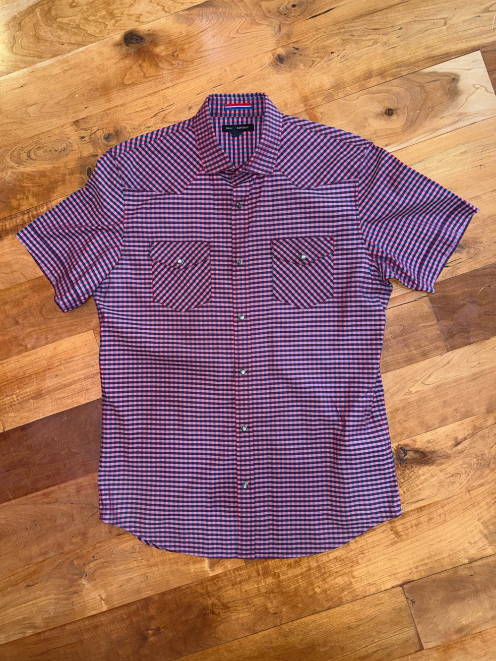 Banana Republic Slim-Fit Gingham Short-Sleeve Shirt in Cherry Red - Large Tall